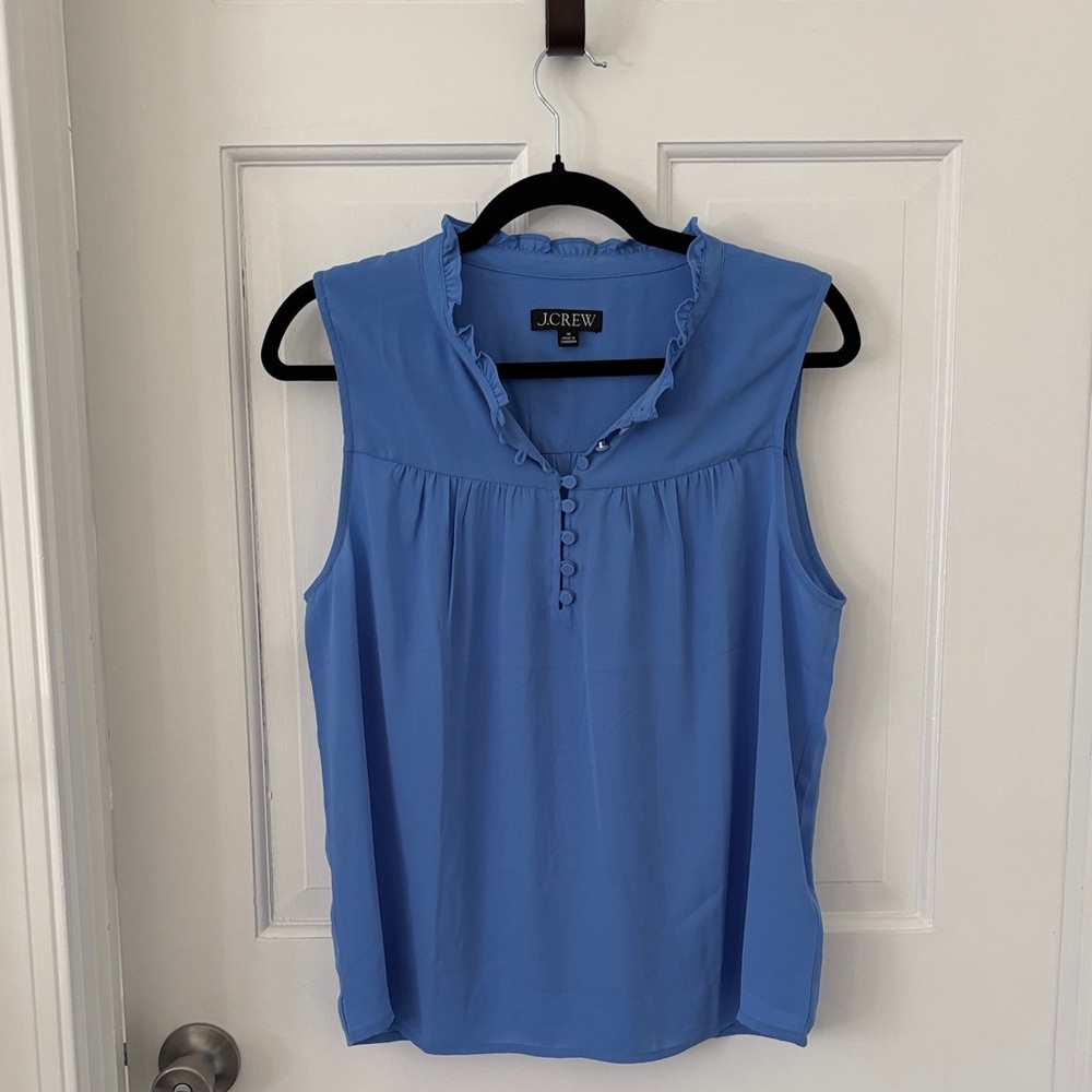 J. Crew Women's Blue Ruffle Trim Blouse